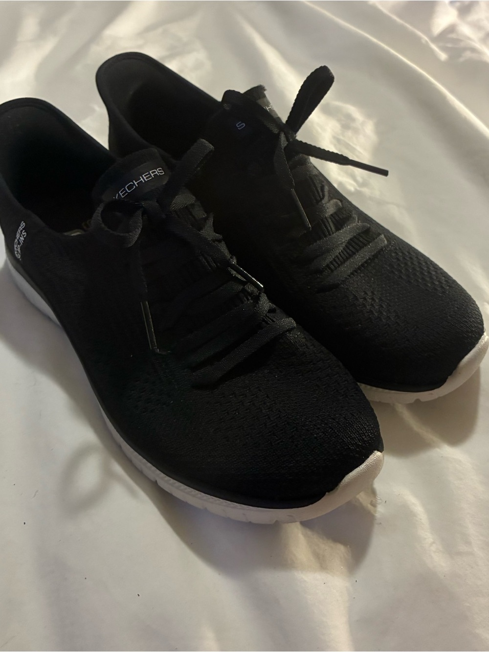 Skechers Black Slip-On Knit Sneakers with White Logo